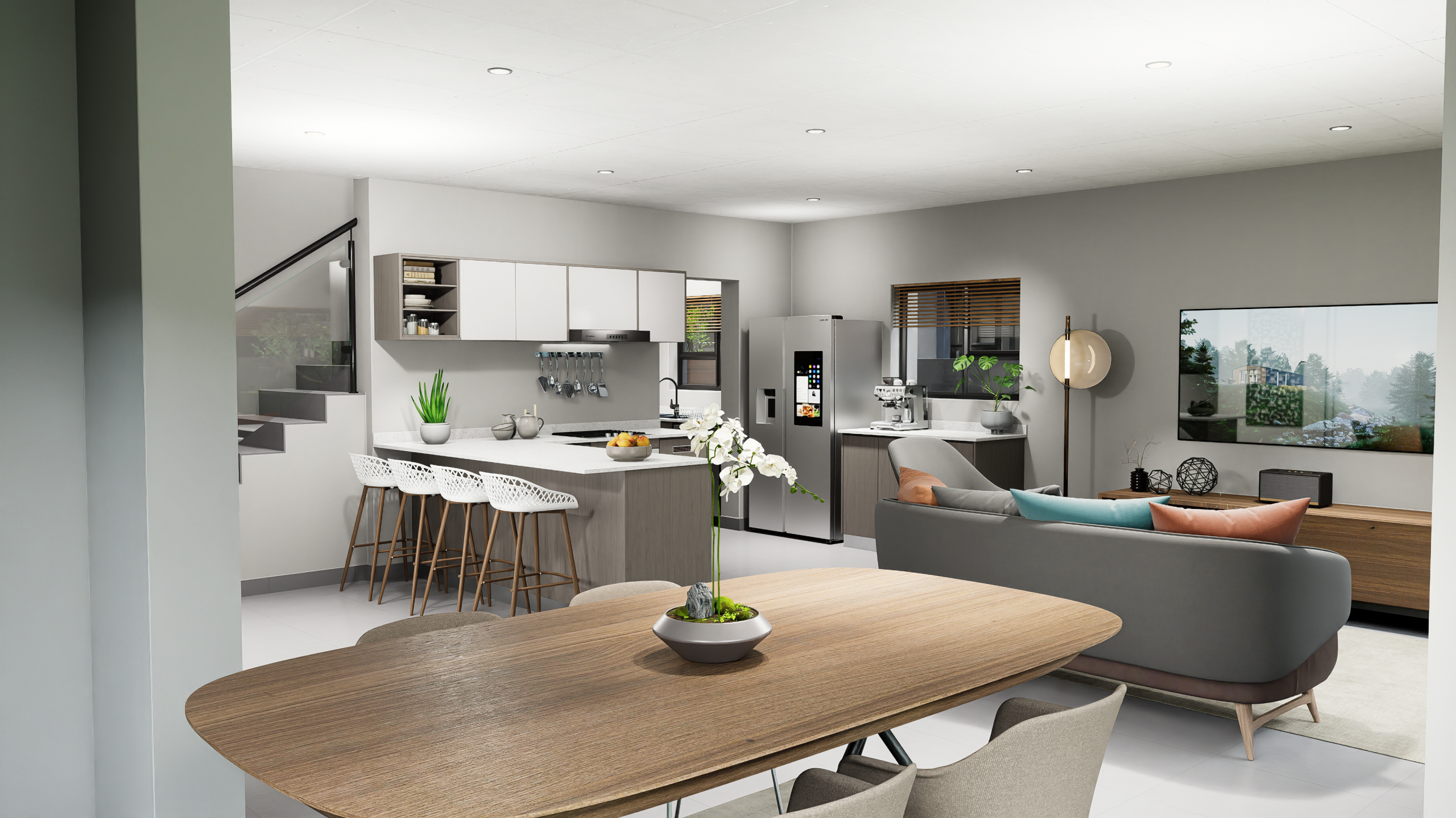 Grayston Integrated Kitchen and Living Lounge Flow